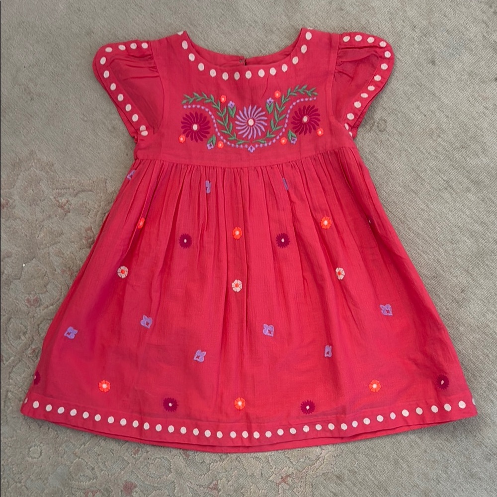 Mini Boden Pink and Orange Puff Sleeve Sundress
